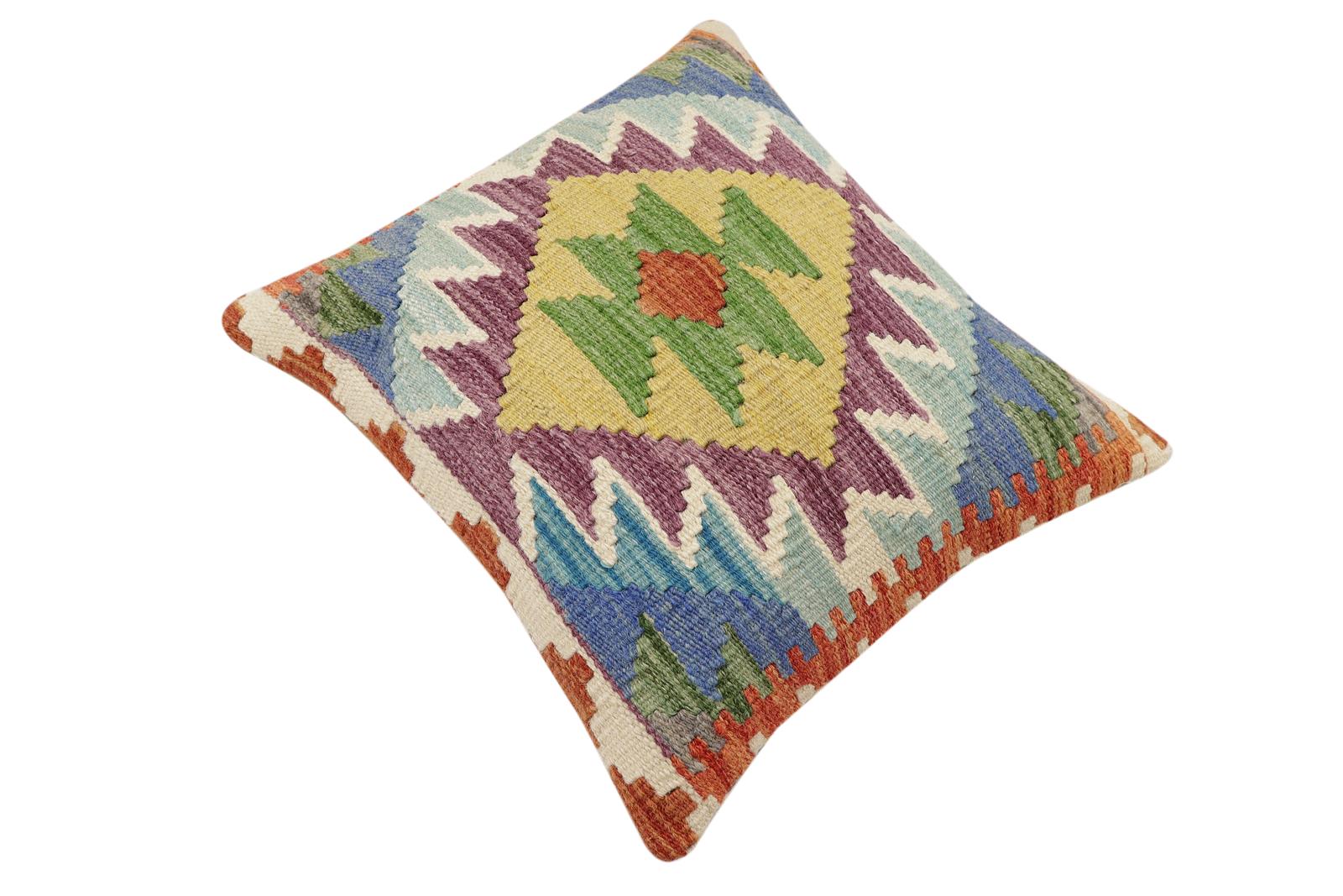 handmade Traditional Pillow Rust Blue Hand-Woven SQUARE 100% WOOL  Hand woven turkish pillow  3 x 5