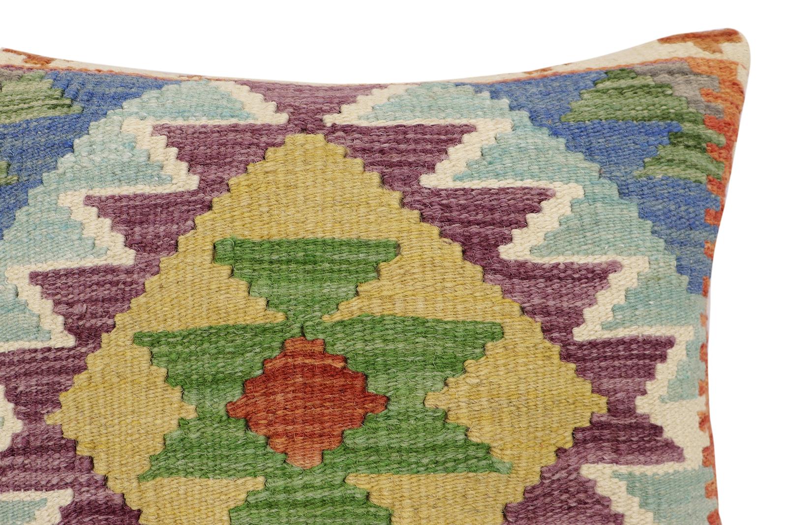 handmade Traditional Pillow Rust Blue Hand-Woven SQUARE 100% WOOL  Hand woven turkish pillow  3 x 5