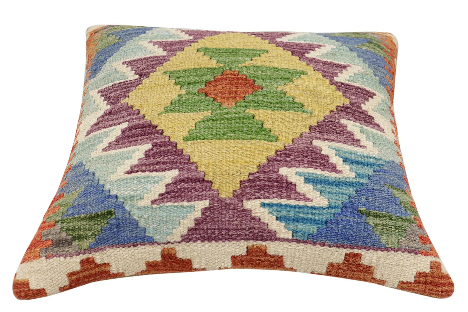 handmade Traditional Pillow Rust Blue Hand-Woven SQUARE 100% WOOL  Hand woven turkish pillow  3 x 5