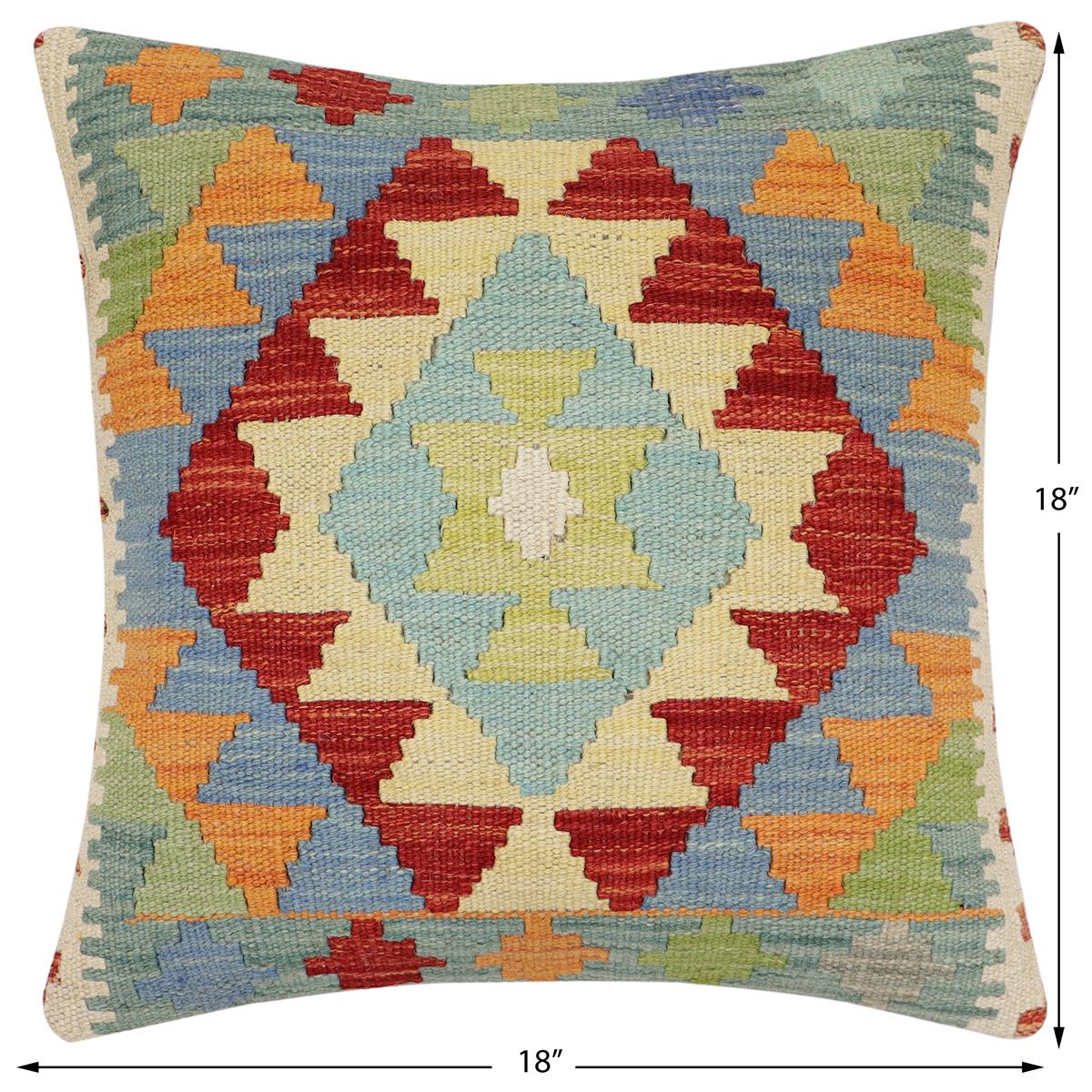 handmade Traditional Pillow Rust Blue Hand-Woven SQUARE 100% WOOL Hand woven turkish pillow2' x 2'