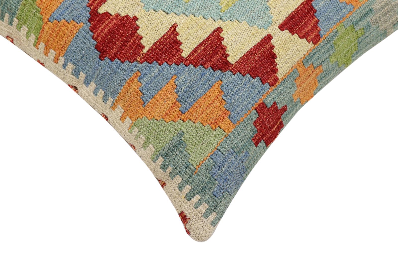 handmade Traditional Pillow Rust Blue Hand-Woven SQUARE 100% WOOL Hand woven turkish pillow2' x 2'
