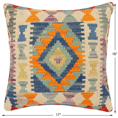 handmade Traditional Pillow Rust Blue Hand-Woven SQUARE 100% WOOL  Hand woven turkish pillow  2 x 2