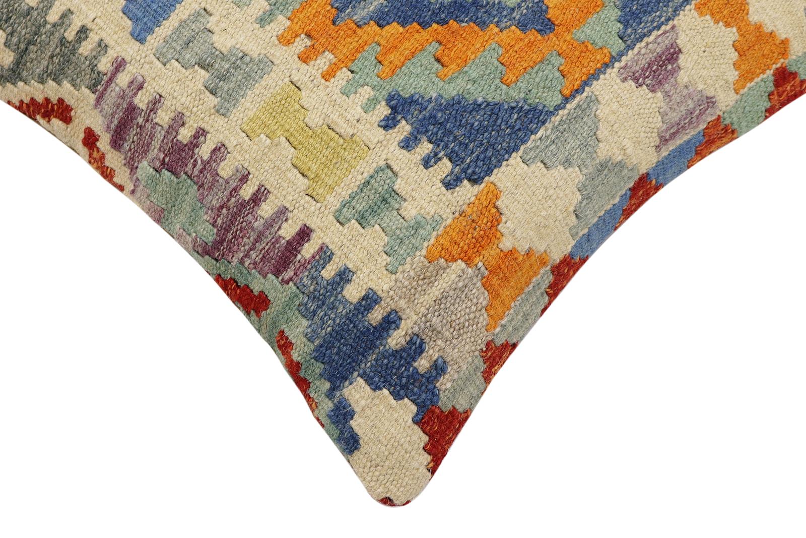 handmade Traditional Pillow Rust Blue Hand-Woven SQUARE 100% WOOL  Hand woven turkish pillow  2 x 2