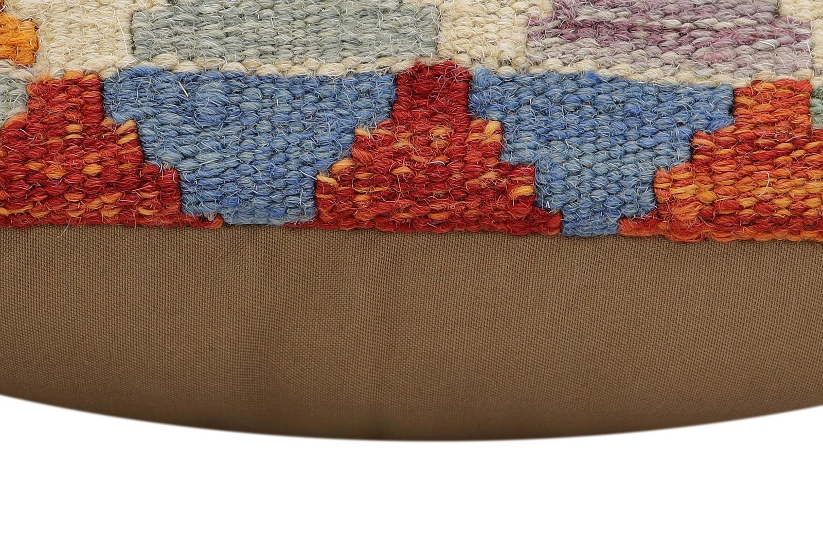 handmade Traditional Pillow Rust Blue Hand-Woven SQUARE 100% WOOL  Hand woven turkish pillow  2 x 2