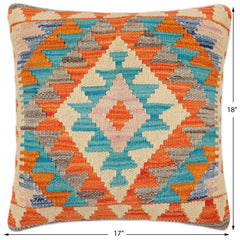 handmade Traditional Pillow Rust Blue Hand-Woven SQUARE 100% WOOL  Hand woven turkish pillow  2 x 2