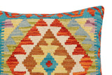 handmade Traditional Pillow Rust Blue Hand-Woven SQUARE 100% WOOL Hand woven turkish pillow2' x 2'