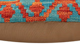handmade Traditional Pillow Rust Blue Hand-Woven SQUARE 100% WOOL Hand woven turkish pillow2' x 2'