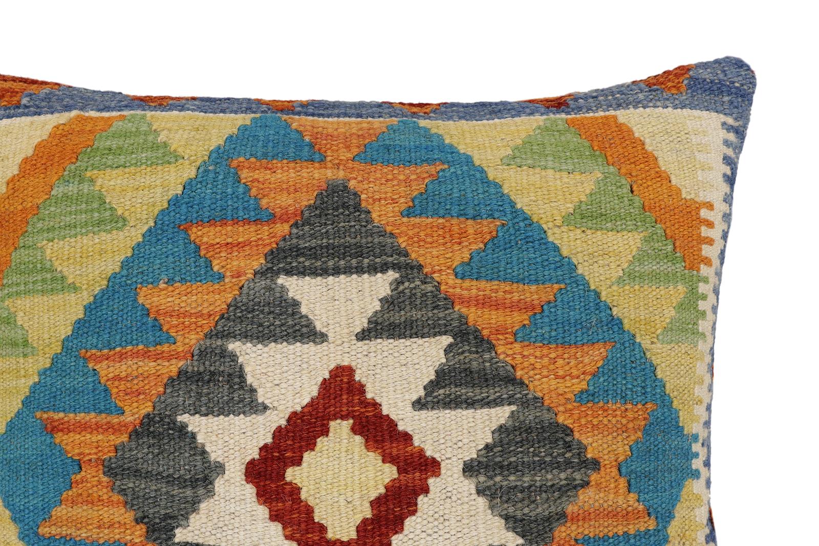 handmade Traditional Pillow Rust Blue Hand-Woven SQUARE 100% WOOL Hand woven turkish pillow2' x 2'
