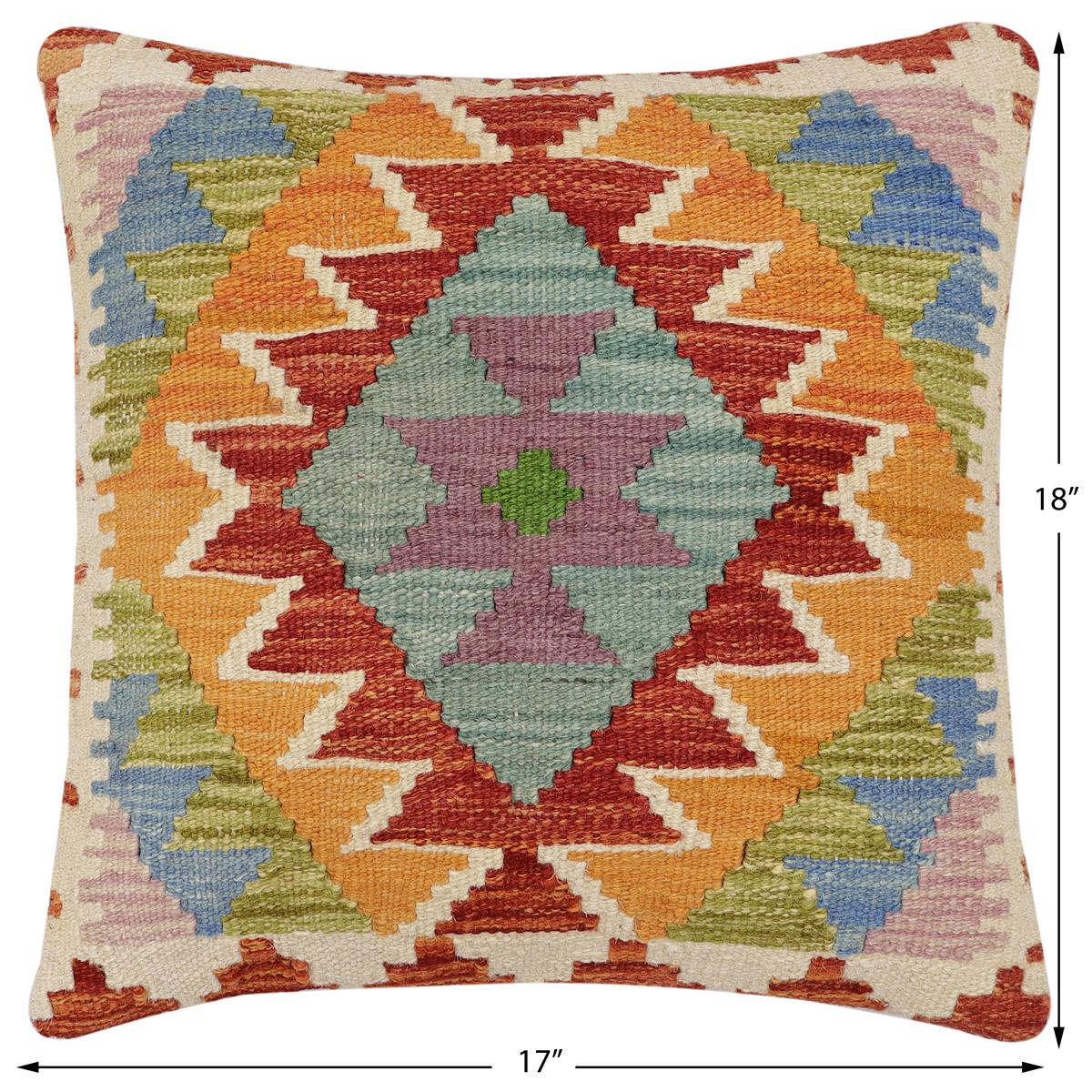 handmade Traditional Pillow Rust Blue Hand-Woven SQUARE 100% WOOL  Hand woven turkish pillow  2 x 2
