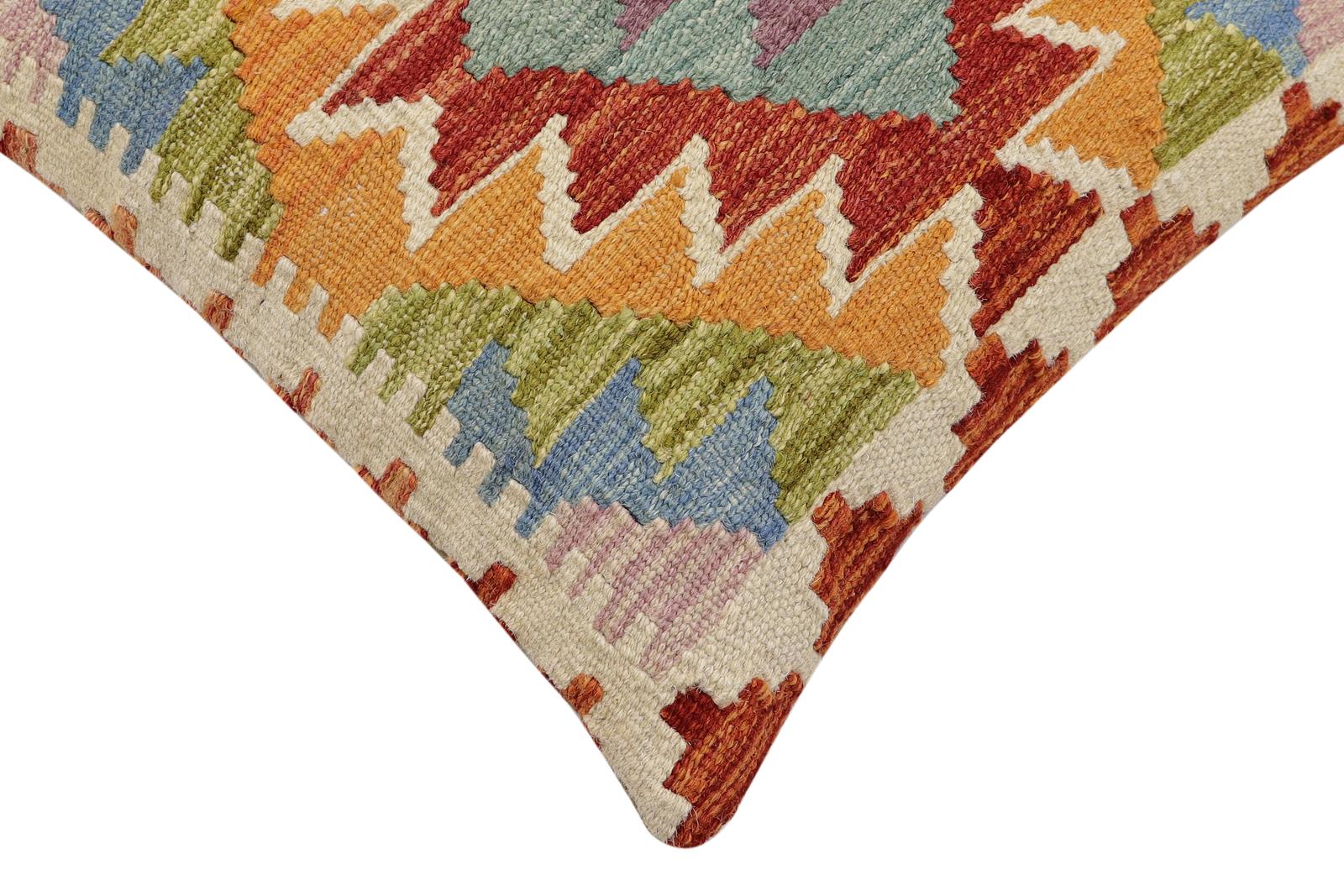 handmade Traditional Pillow Rust Blue Hand-Woven SQUARE 100% WOOL  Hand woven turkish pillow  2 x 2