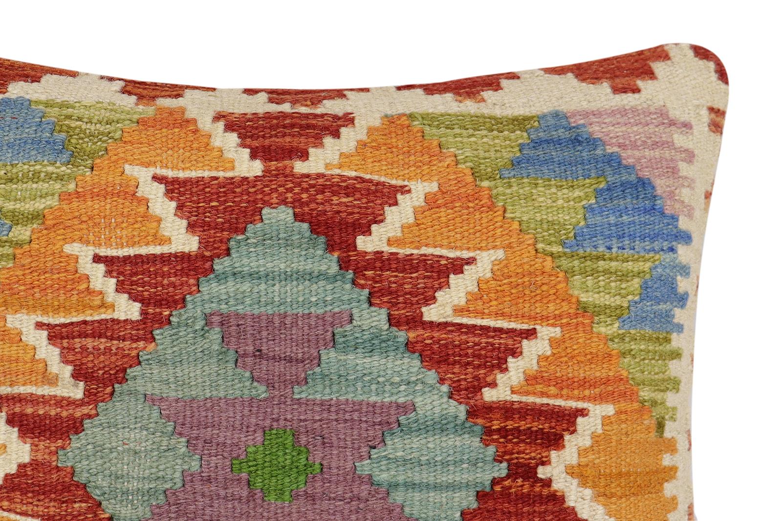 handmade Traditional Pillow Rust Blue Hand-Woven SQUARE 100% WOOL  Hand woven turkish pillow  2 x 2