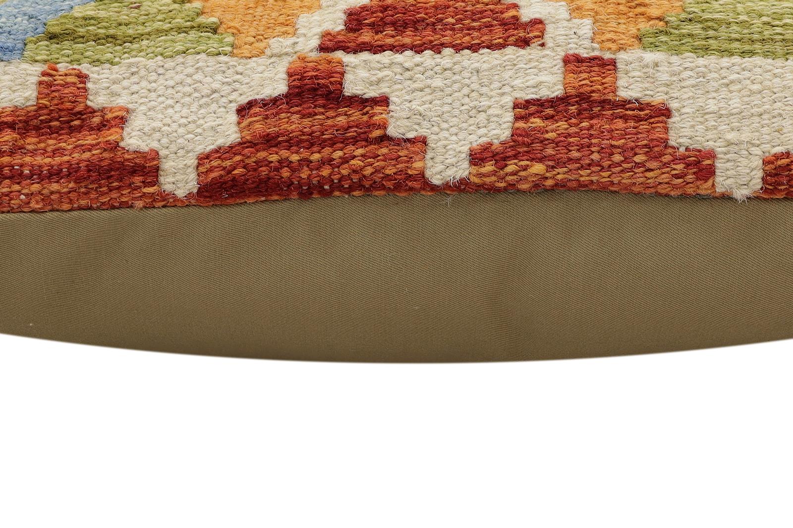 handmade Traditional Pillow Rust Blue Hand-Woven SQUARE 100% WOOL  Hand woven turkish pillow  2 x 2