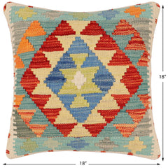 handmade Traditional Pillow Rust Blue Hand-Woven SQUARE 100% WOOL Hand woven turkish pillow2' x 2'