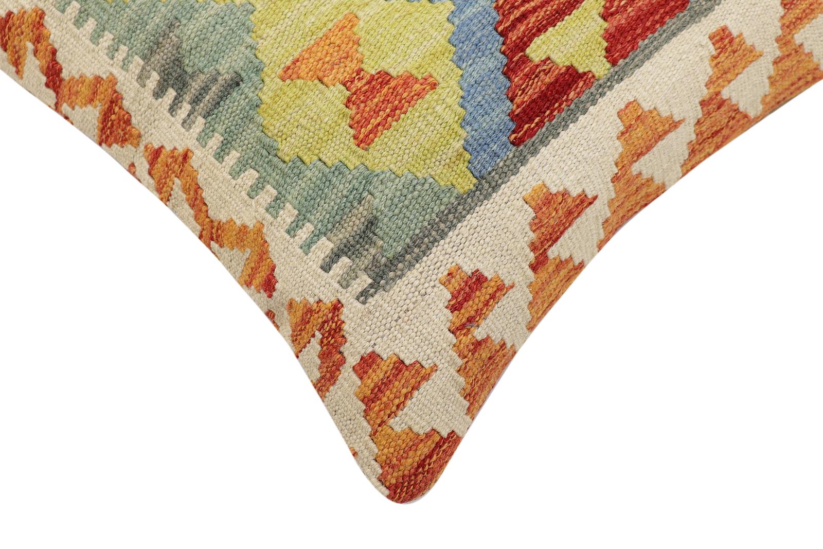 handmade Traditional Pillow Rust Blue Hand-Woven SQUARE 100% WOOL  Hand woven turkish pillow  2 x 2