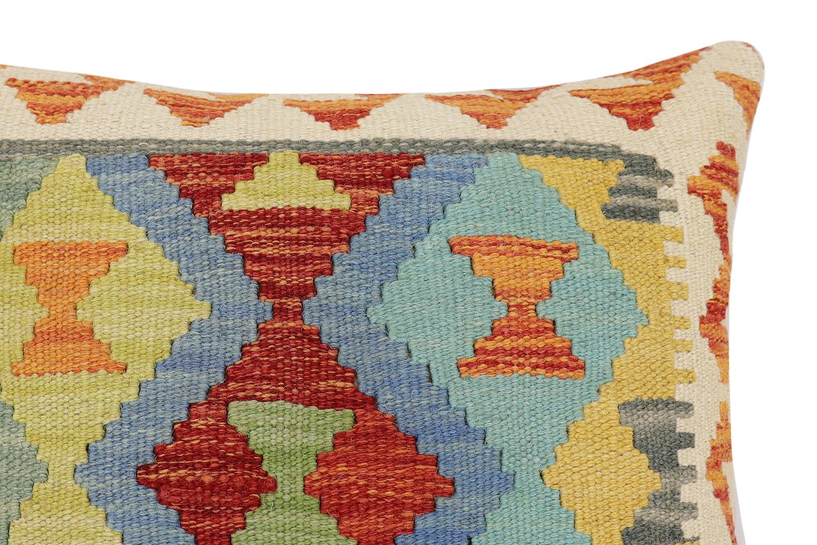 handmade Traditional Pillow Rust Blue Hand-Woven SQUARE 100% WOOL  Hand woven turkish pillow  2 x 2