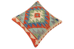 handmade Traditional Pillow Rust Blue Hand-Woven SQUARE 100% WOOL  Hand woven turkish pillow  2 x 2