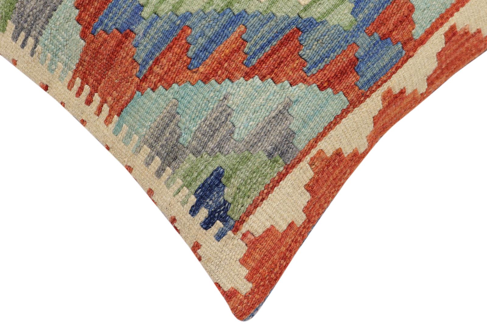 handmade Traditional Pillow Rust Blue Hand-Woven SQUARE 100% WOOL  Hand woven turkish pillow  2 x 2