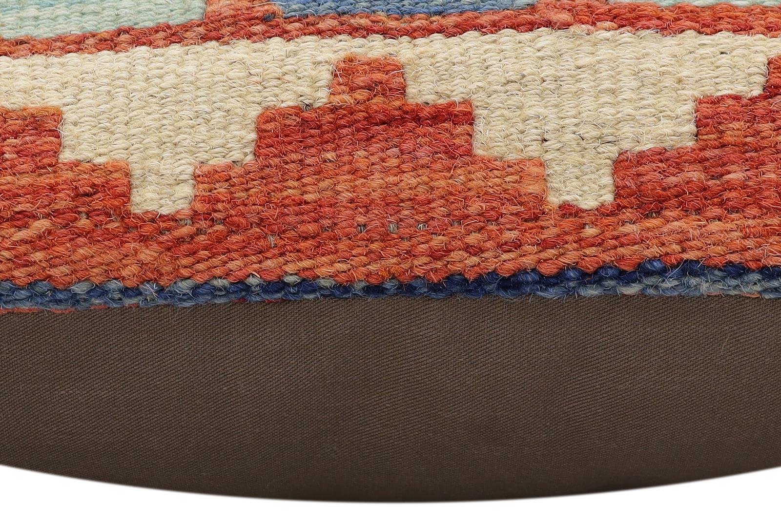 handmade Traditional Pillow Rust Blue Hand-Woven SQUARE 100% WOOL  Hand woven turkish pillow  2 x 2