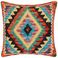 handmade Traditional Pillow Rust Blue Hand-Woven SQUARE 100% WOOL Hand woven turkish pillow2' x 2'