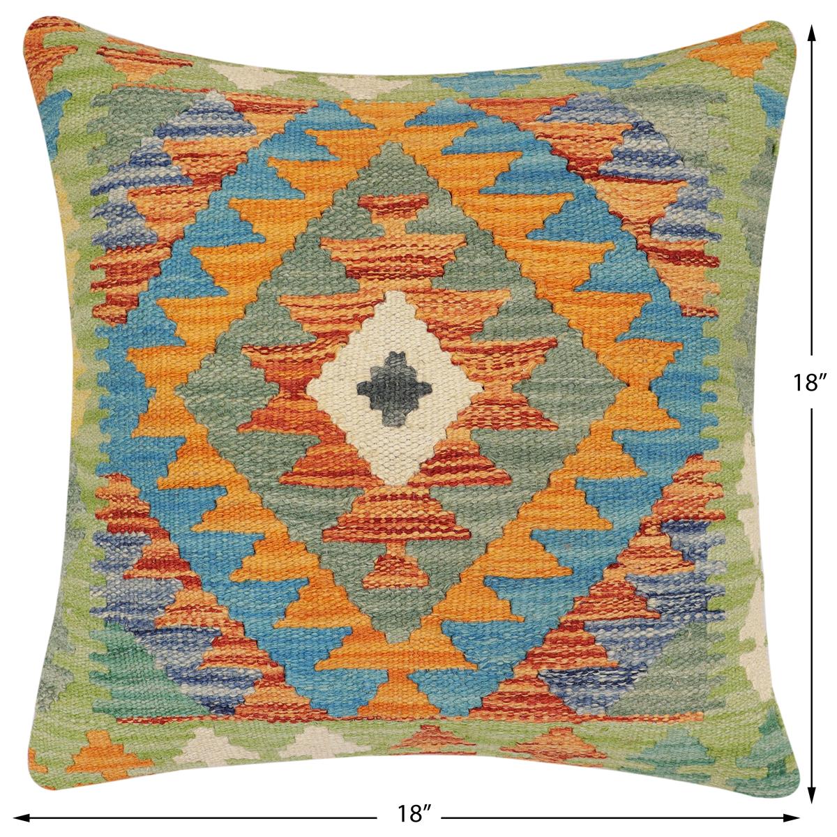 handmade Traditional Pillow Rust Blue Hand-Woven SQUARE 100% WOOL Hand woven turkish pillow2' x 2'