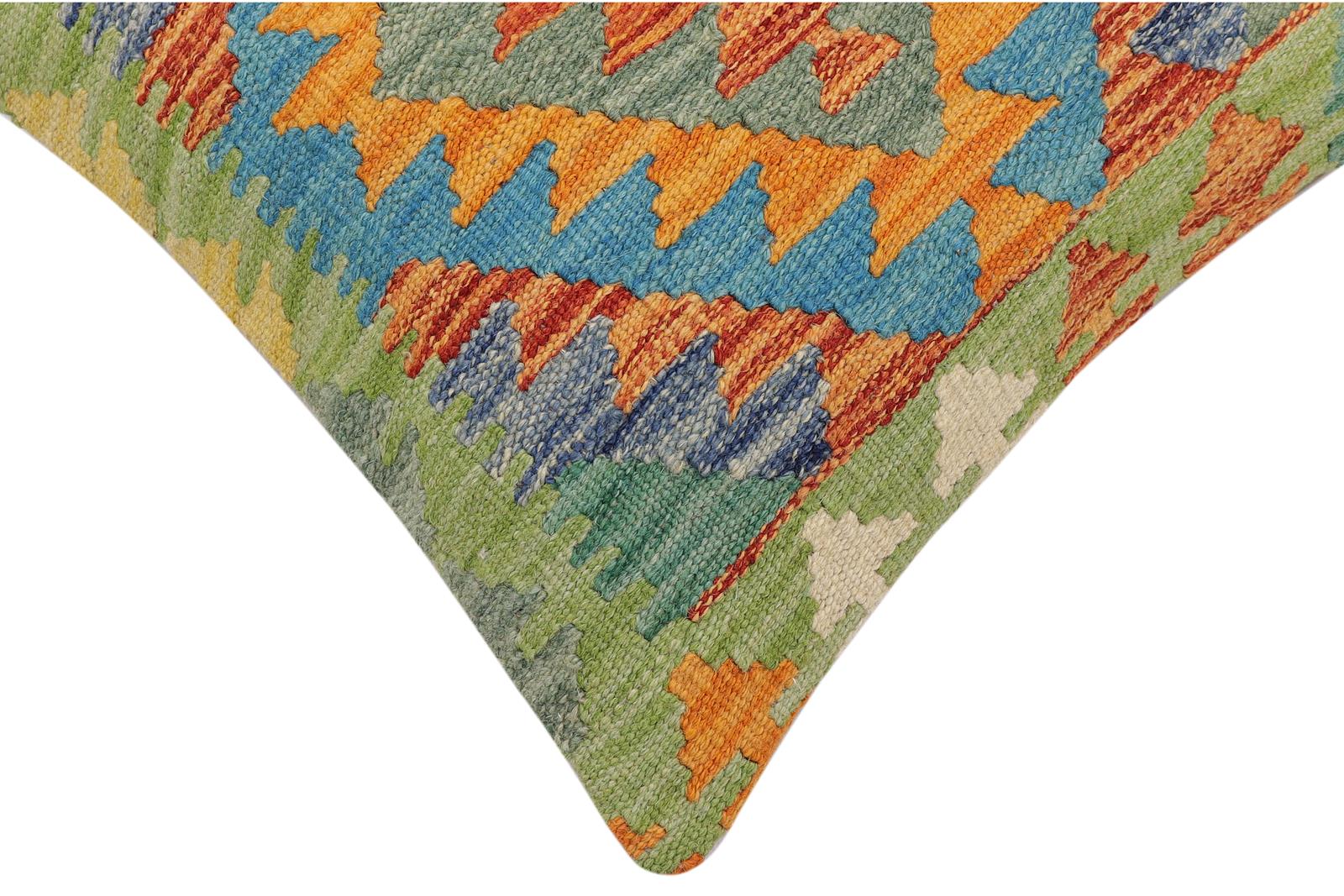 handmade Traditional Pillow Rust Blue Hand-Woven SQUARE 100% WOOL Hand woven turkish pillow2' x 2'