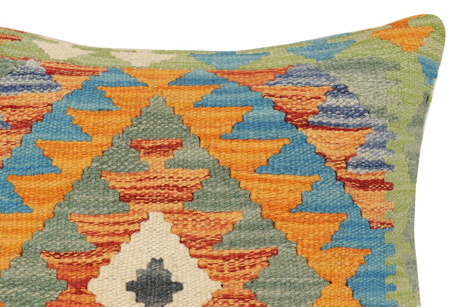 handmade Traditional Pillow Rust Blue Hand-Woven SQUARE 100% WOOL Hand woven turkish pillow2' x 2'