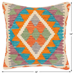 handmade Traditional Pillow Rust Blue Hand-Woven SQUARE 100% WOOL Hand woven turkish pillow2' x 2'