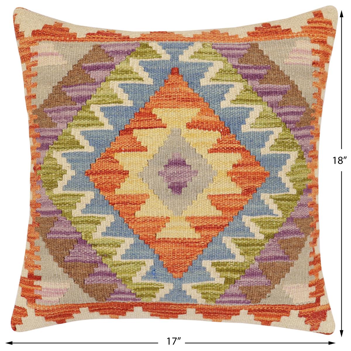 handmade Traditional Pillow Rust Blue Hand-Woven SQUARE 100% WOOL  Hand woven turkish pillow  2 x 2