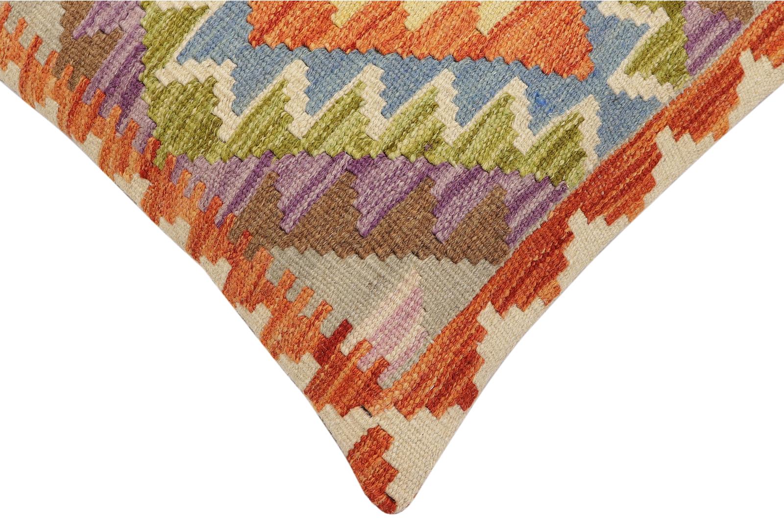 handmade Traditional Pillow Rust Blue Hand-Woven SQUARE 100% WOOL  Hand woven turkish pillow  2 x 2