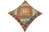 handmade Traditional Pillow Rust Blue Hand-Woven SQUARE 100% WOOL Hand woven turkish pillow2' x 2'