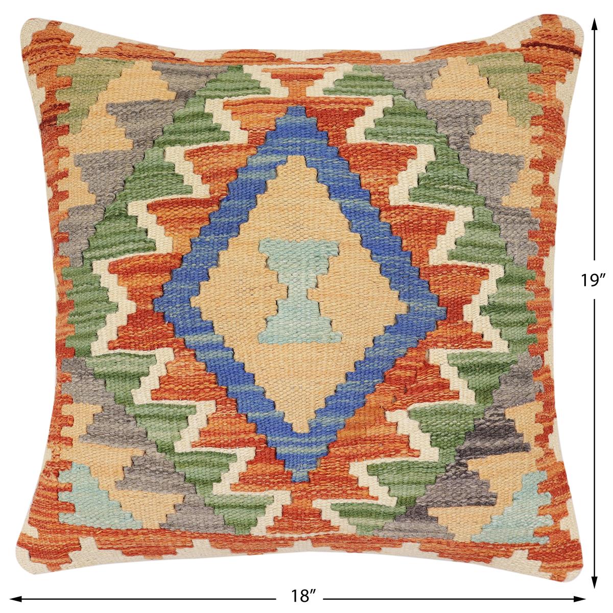 handmade Traditional Pillow Rust Blue Hand-Woven SQUARE 100% WOOL  Hand woven turkish pillow  2 x 2