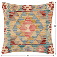 handmade Traditional Pillow Blue Red Hand-Woven SQUARE 100% WOOL  Hand woven turkish pillow  2 x 2