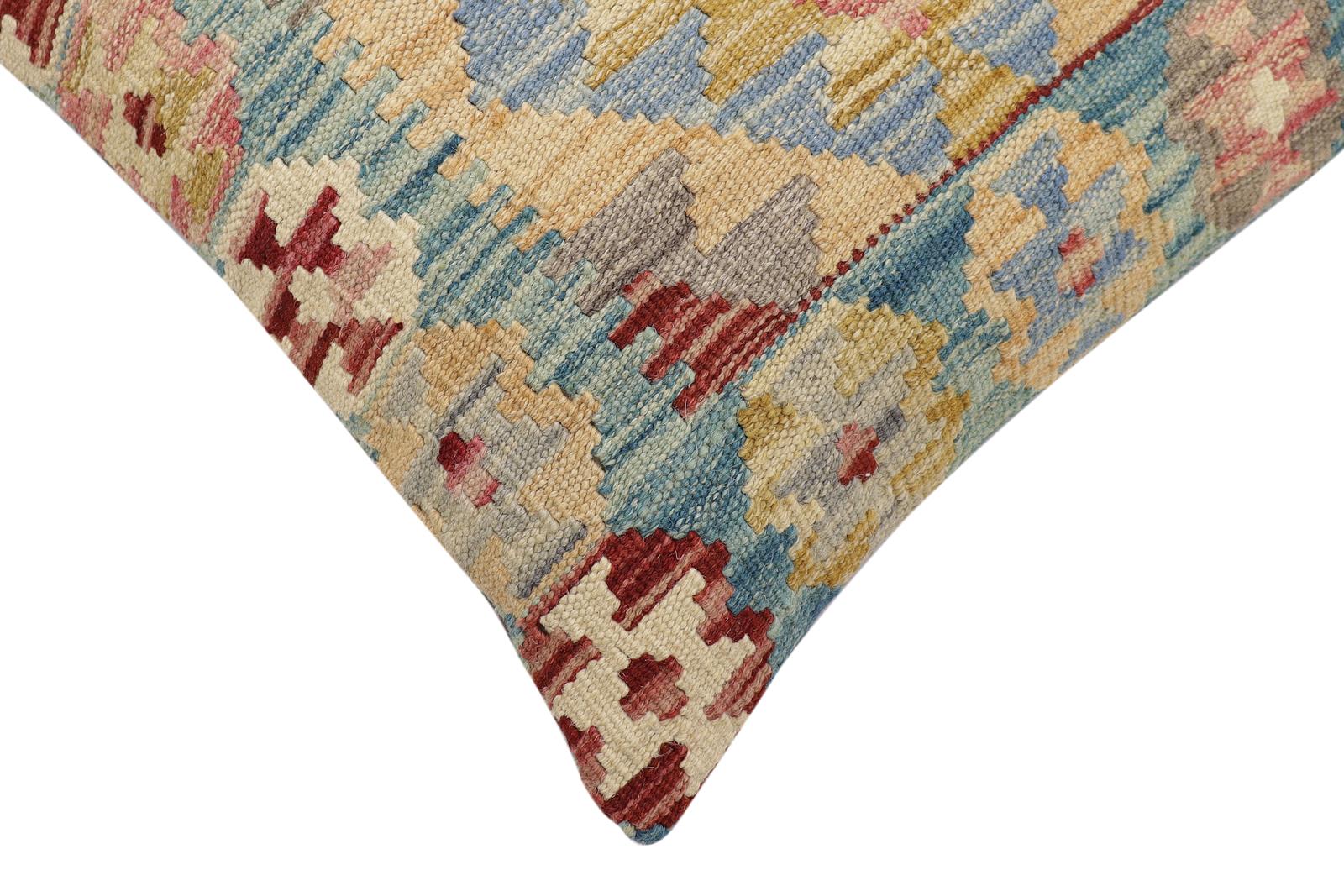 handmade Traditional Pillow Blue Red Hand-Woven SQUARE 100% WOOL  Hand woven turkish pillow  2 x 2