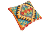 handmade Traditional Pillow Rust Blue Hand-Woven SQUARE 100% WOOL Hand woven turkish pillow2' x 2'