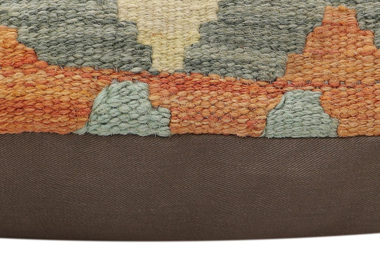 handmade Traditional Pillow Rust Blue Hand-Woven SQUARE 100% WOOL  Hand woven turkish pillow  2 x 2