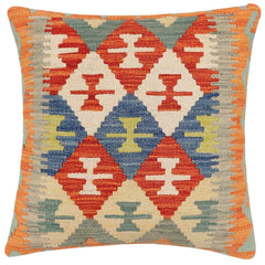 handmade Traditional Pillow Rust Blue Hand-Woven SQUARE 100% WOOL  Hand woven turkish pillow  2 x 2