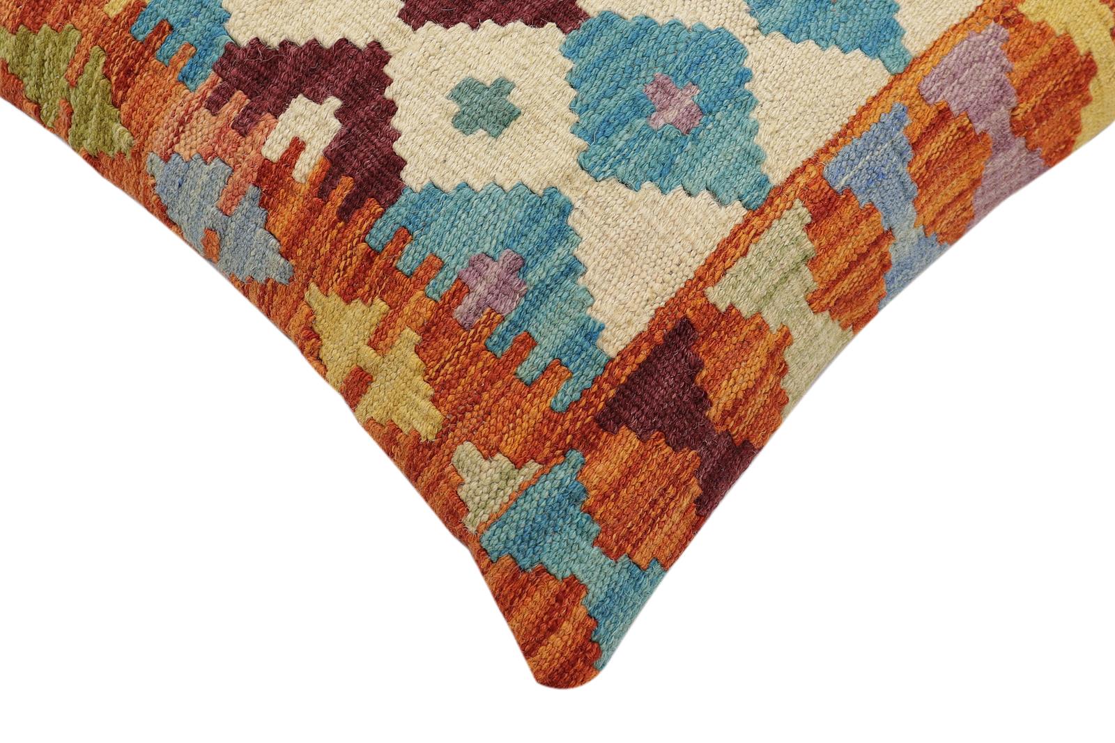 handmade Traditional Pillow Rust Blue Hand-Woven SQUARE 100% WOOL Hand woven turkish pillow2' x 2'