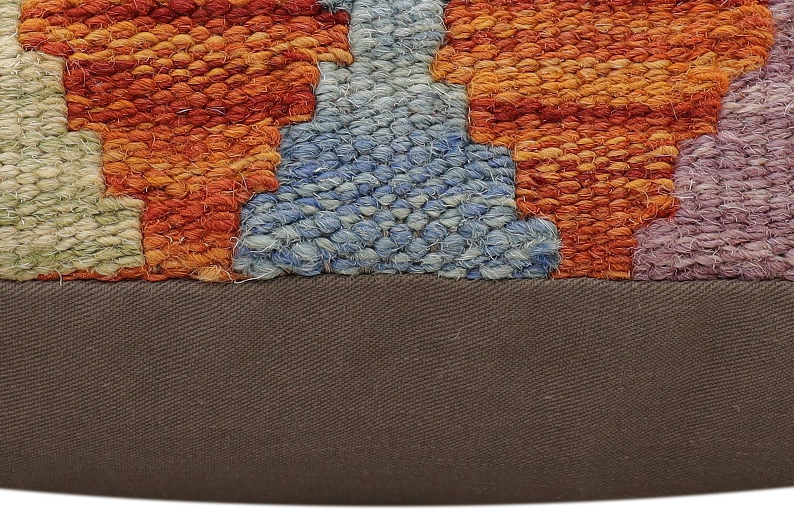 handmade Traditional Pillow Rust Blue Hand-Woven SQUARE 100% WOOL Hand woven turkish pillow2' x 2'