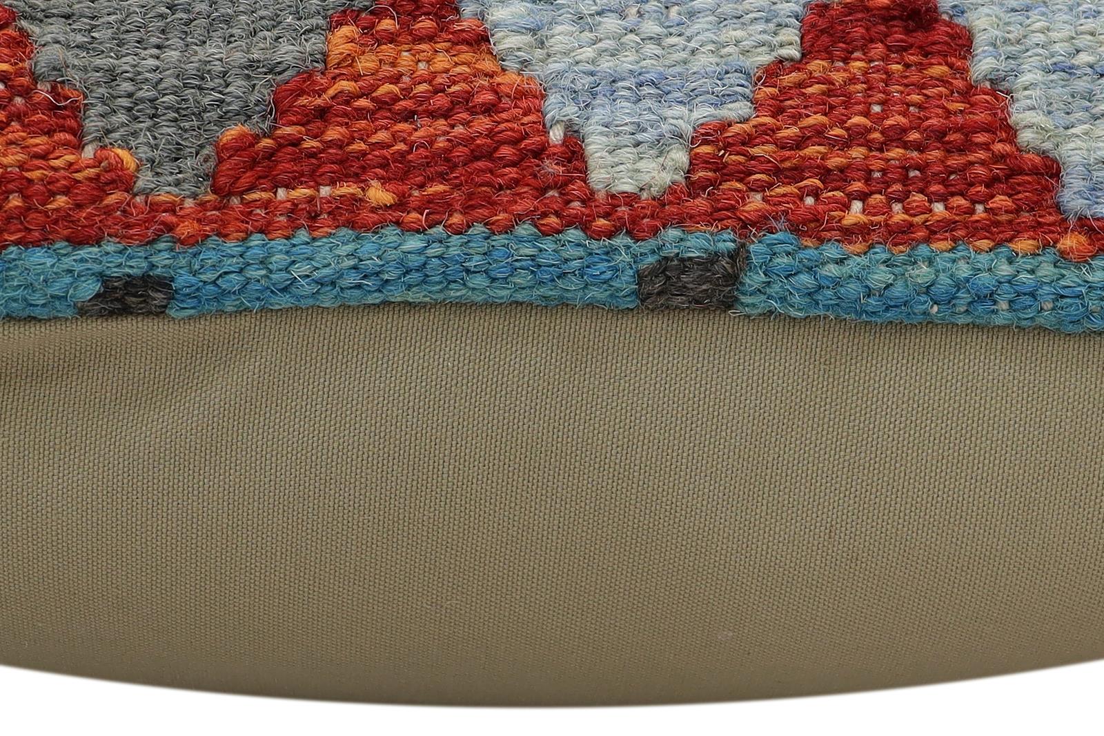 handmade Traditional Pillow Rust Blue Hand-Woven SQUARE 100% WOOL  Hand woven turkish pillow  2 x 2