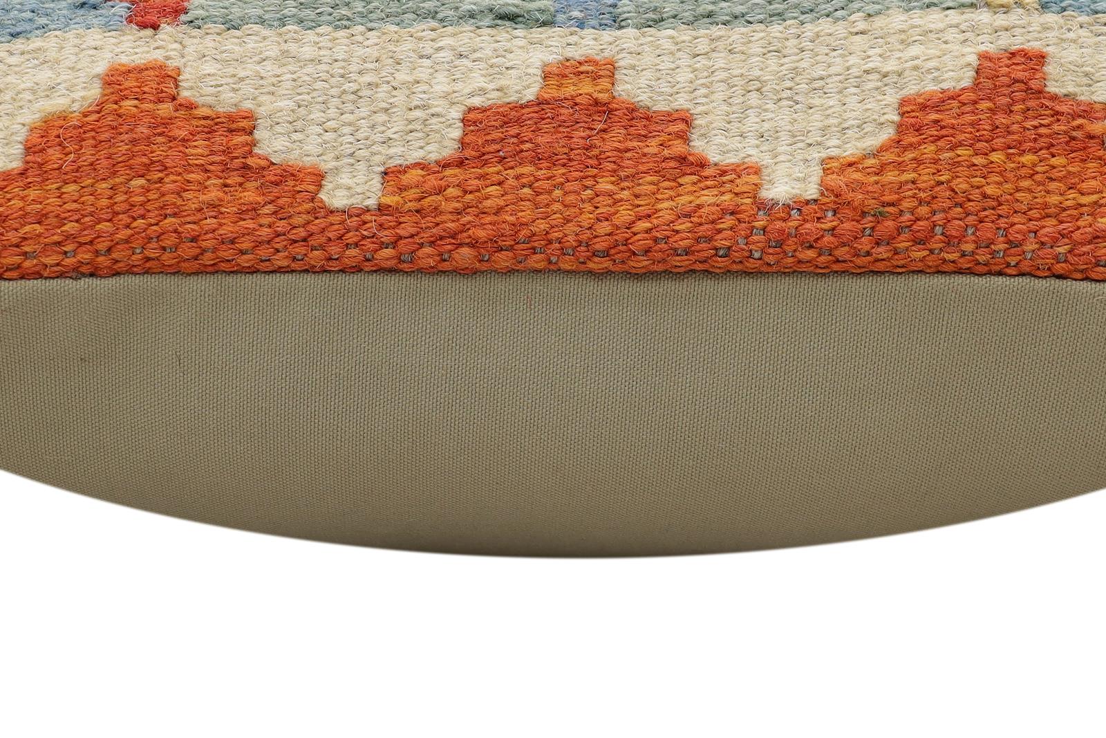 handmade Traditional Pillow Rust Blue Hand-Woven SQUARE 100% WOOL  Hand woven turkish pillow  2 x 2