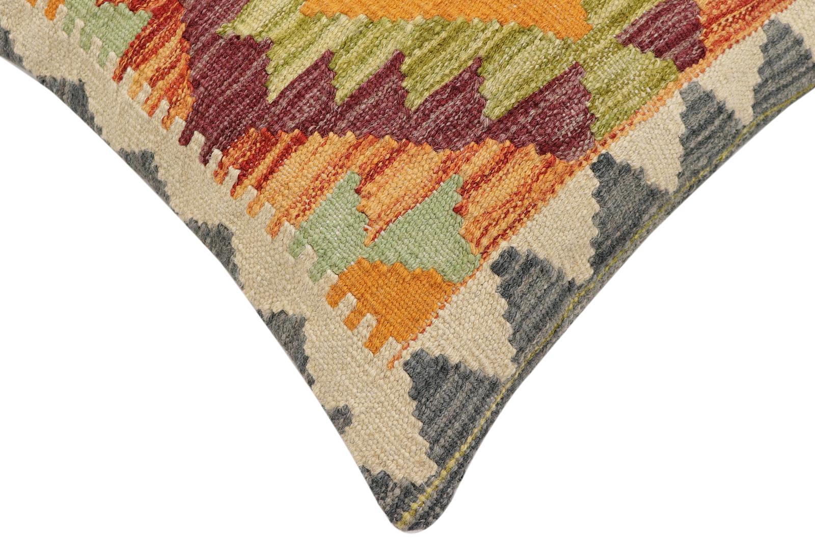 handmade Traditional Pillow Rust Gray Hand-Woven SQUARE 100% WOOL  Hand woven turkish pillow  2 x 2