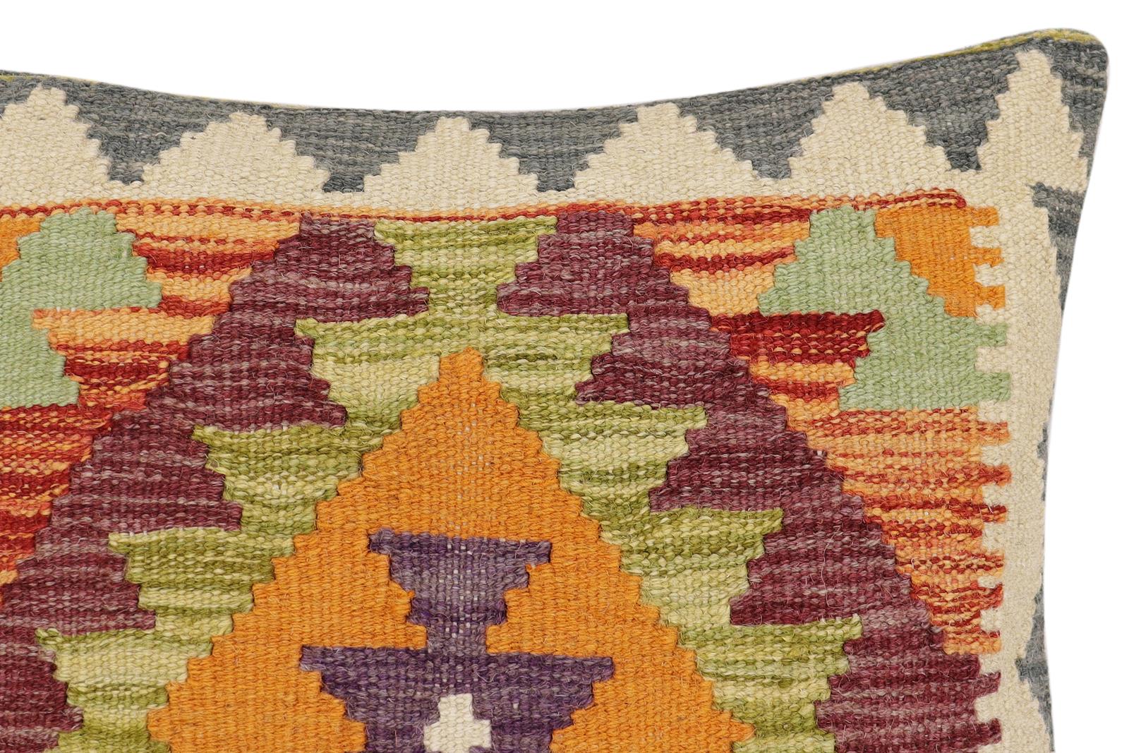 handmade Traditional Pillow Rust Gray Hand-Woven SQUARE 100% WOOL  Hand woven turkish pillow  2 x 2