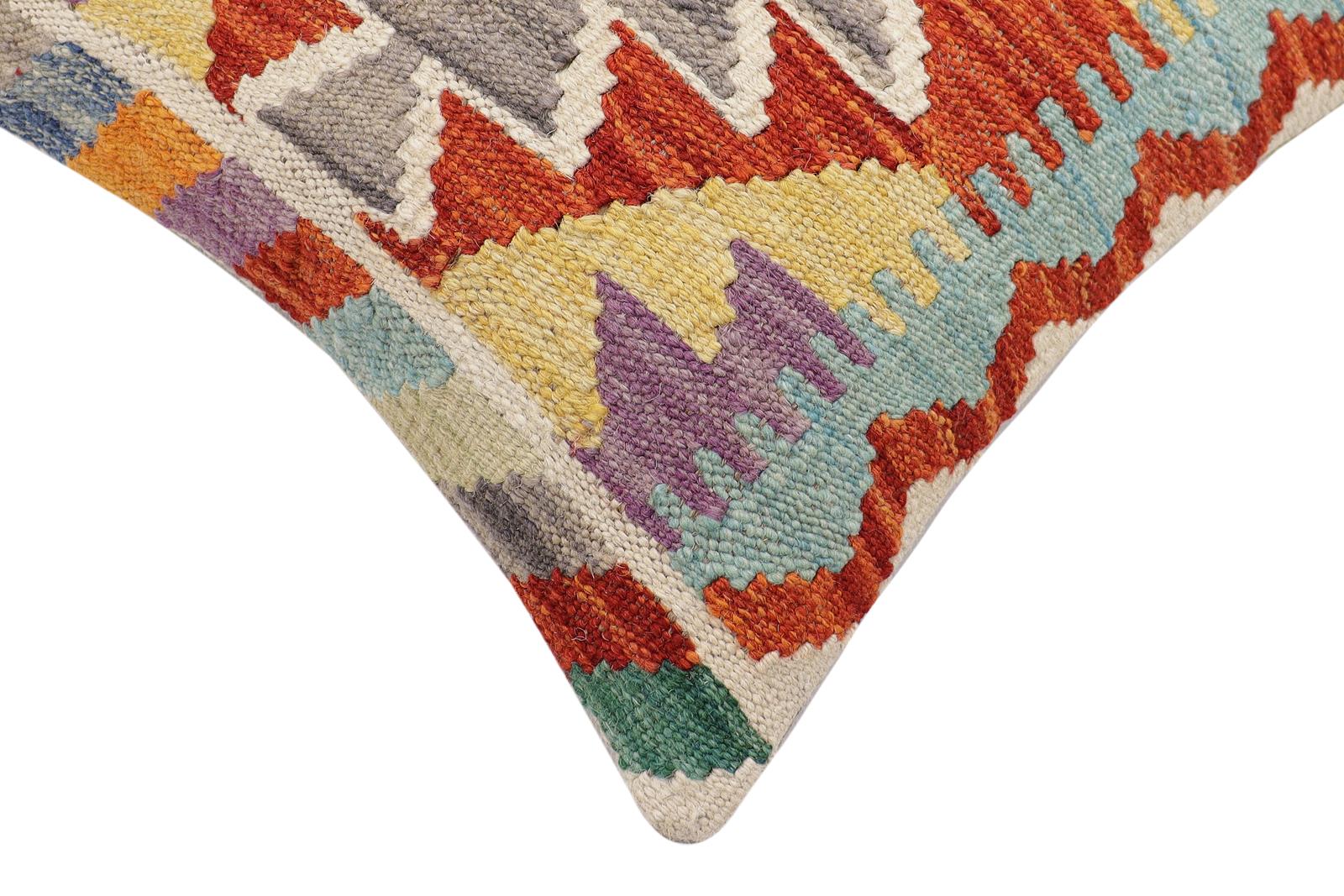 handmade Traditional Pillow Rust Blue Hand-Woven SQUARE 100% WOOL  Hand woven turkish pillow  2 x 2