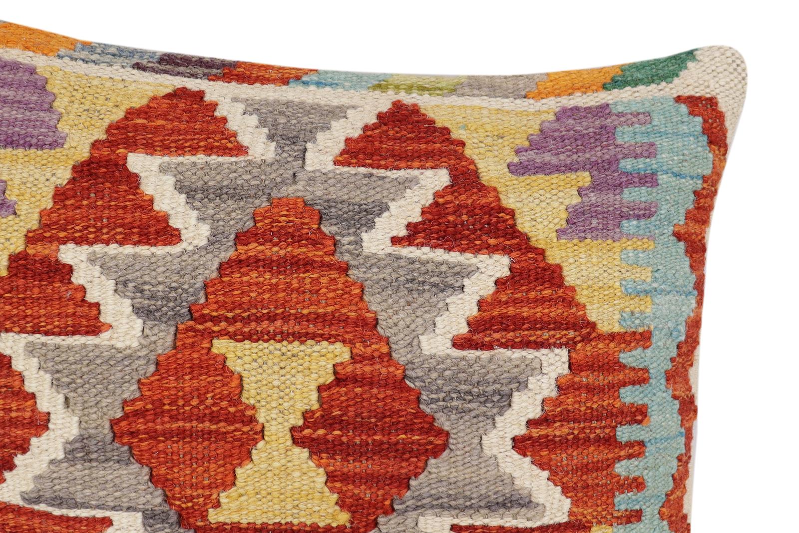 handmade Traditional Pillow Rust Blue Hand-Woven SQUARE 100% WOOL  Hand woven turkish pillow  2 x 2