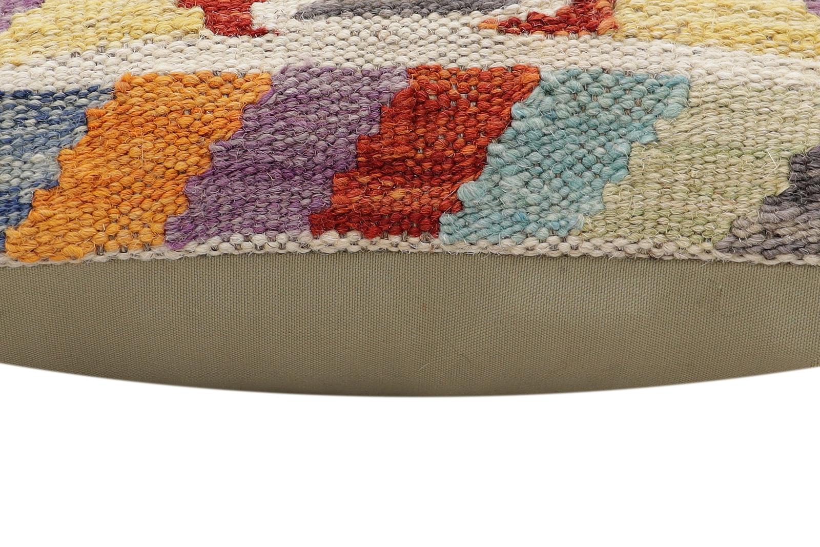 handmade Traditional Pillow Rust Blue Hand-Woven SQUARE 100% WOOL  Hand woven turkish pillow  2 x 2