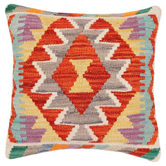 handmade Traditional Pillow Rust Blue Hand-Woven SQUARE 100% WOOL  Hand woven turkish pillow  2 x 2