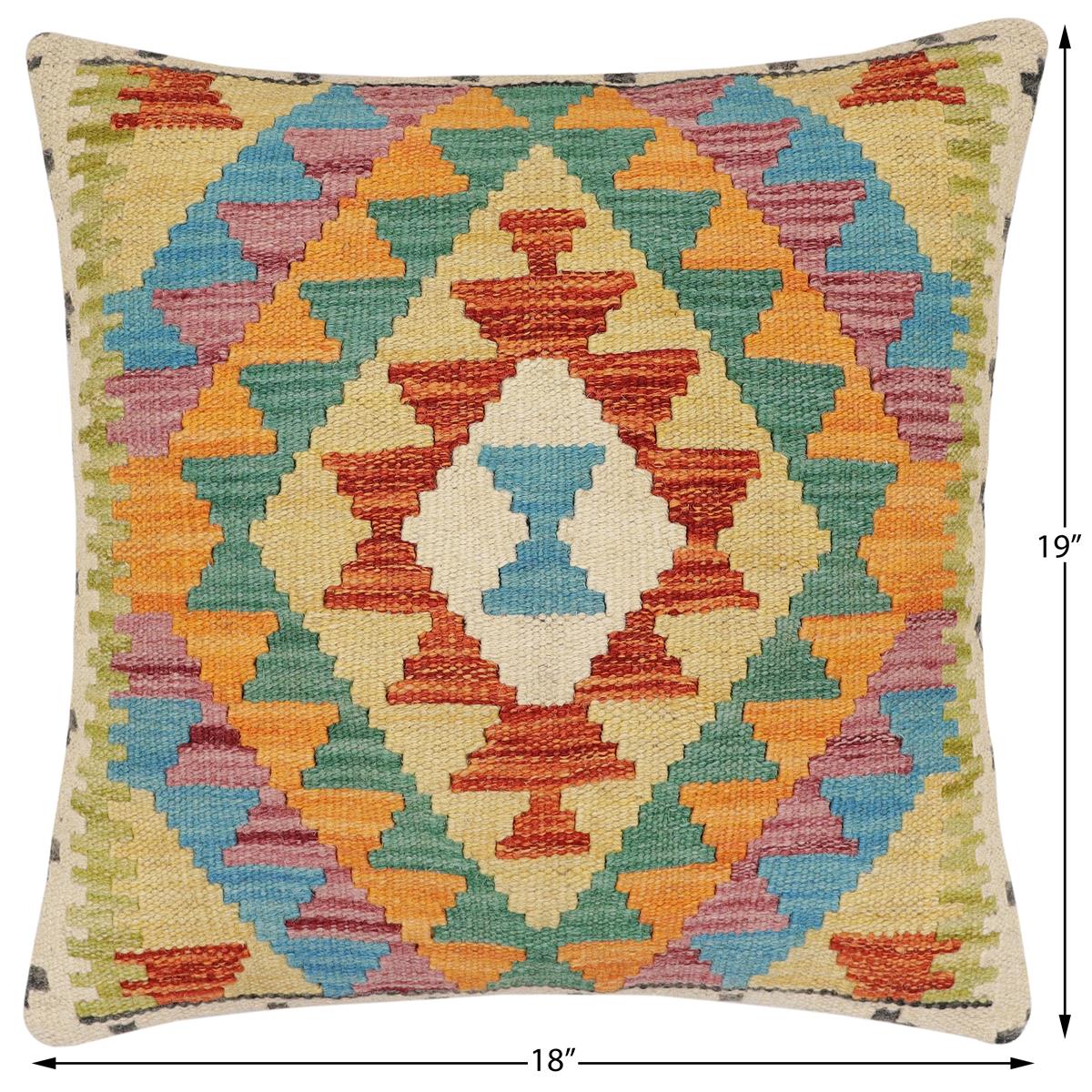 handmade Traditional Pillow Rust Blue Hand-Woven SQUARE 100% WOOL  Hand woven turkish pillow  2 x 2