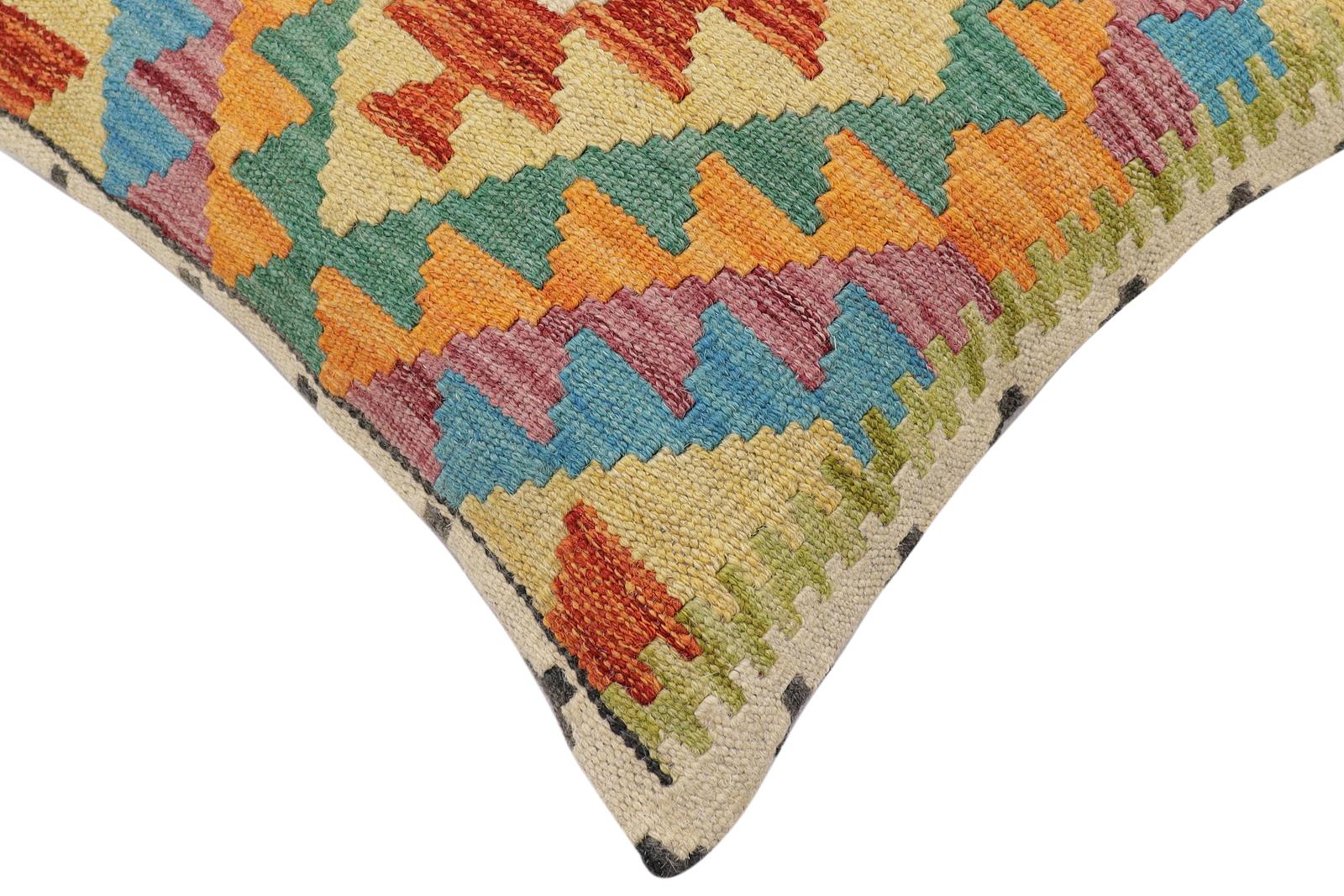 handmade Traditional Pillow Rust Blue Hand-Woven SQUARE 100% WOOL  Hand woven turkish pillow  2 x 2