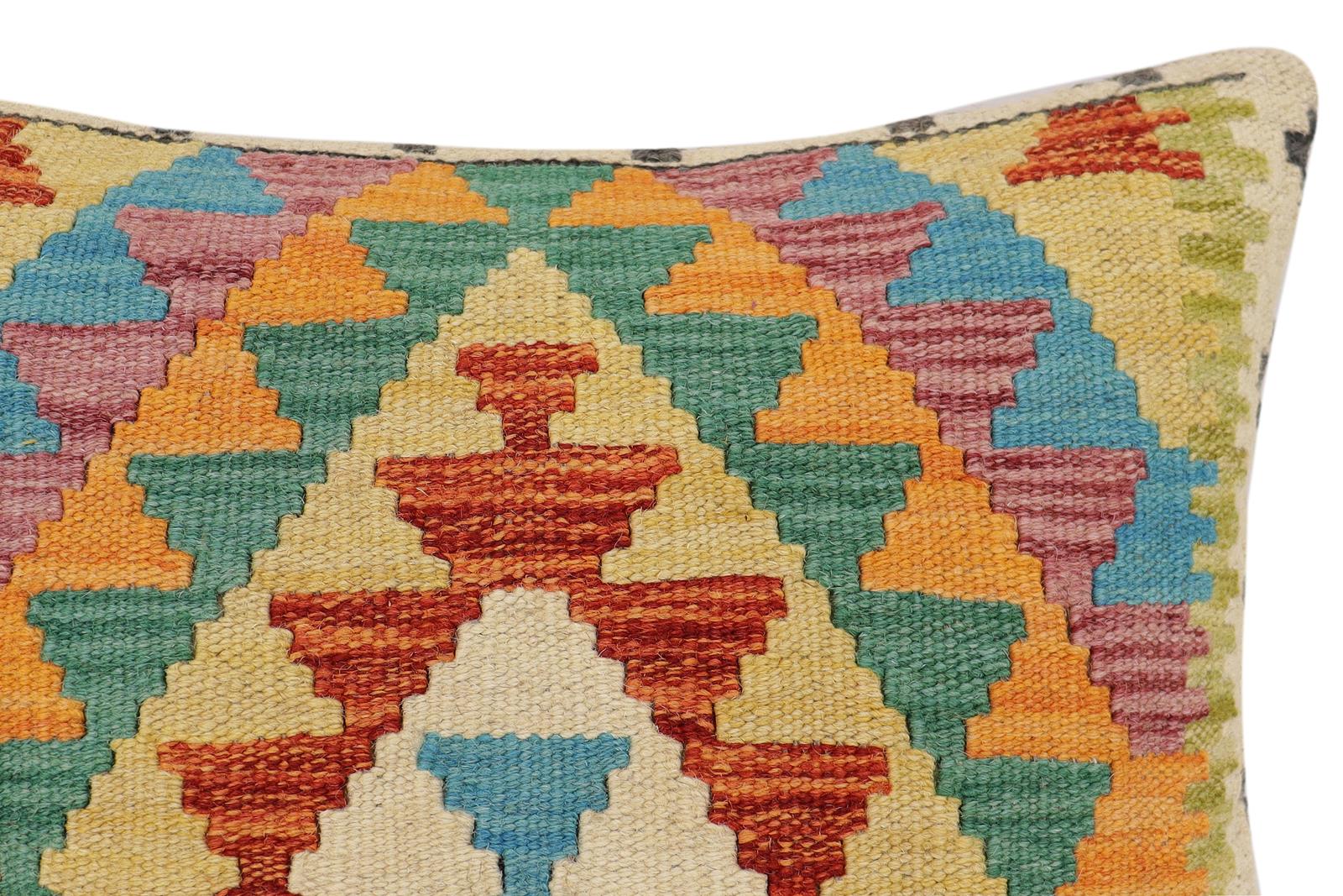 handmade Traditional Pillow Rust Blue Hand-Woven SQUARE 100% WOOL  Hand woven turkish pillow  2 x 2