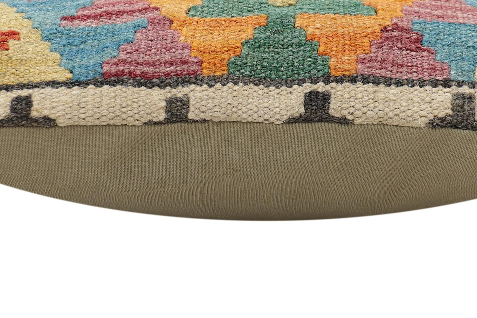 handmade Traditional Pillow Rust Blue Hand-Woven SQUARE 100% WOOL  Hand woven turkish pillow  2 x 2